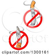 Clipart Of Mad And Sad Cigarettes Inside Restricted Symbols Royalty Free Vector Illustration