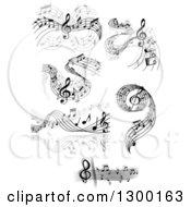 Poster, Art Print Of Grayscale Flowing Music Note Wave Designs 6