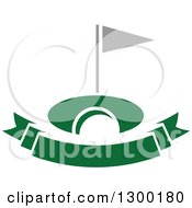 Poster, Art Print Of Green Banner Golf Ball And Flag
