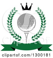 Poster, Art Print Of Green Banner Golf Ball On A Tee Crown And Wreath