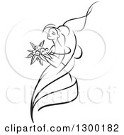 Poster, Art Print Of Sketched Black And White Bride Holding A Bouquet Of Flowers And Facing Left 5