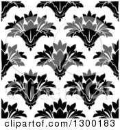 Clipart Of A Black And White Vintage Seamless Floral Background Pattern 3 Royalty Free Vector Illustration