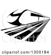 Clipart Of A Black And White Fast Train Royalty Free Vector Illustration