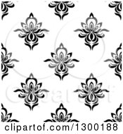 Clipart Of A Black And White Vintage Seamless Floral Background Pattern 4 Royalty Free Vector Illustration