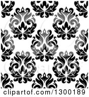 Clipart Of A Black And White Vintage Seamless Floral Background Pattern 2 Royalty Free Vector Illustration