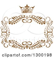 Clipart Of A Vintage Brown Swirl Floral Wedding Frame With A Crown 3 Royalty Free Vector Illustration
