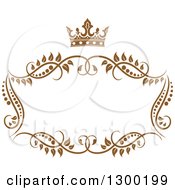 Clipart Of A Vintage Brown Swirl Floral Wedding Frame With A Crown 4 Royalty Free Vector Illustration