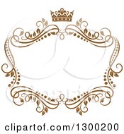 Clipart Of A Vintage Brown Swirl Floral Wedding Frame With A Crown 5 Royalty Free Vector Illustration