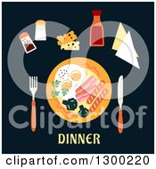 Poster, Art Print Of Plate And Food Over Dinner Text On Black