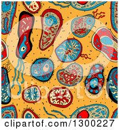 Clipart Of A Seamless Pattern Background Of Germs And Amoebas Royalty Free Vector Illustration