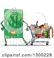Poster, Art Print Of Credit Card Character Pushing A Grocery Cart