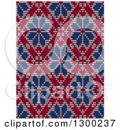 Poster, Art Print Of Red And Blue Seamless Scandinavian Embroidery Floral Pattern
