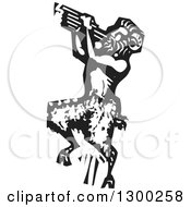 Clipart Of A Black And White Woodcut Fantasy Faun Pan Playing Pipes Royalty Free Vector Illustration