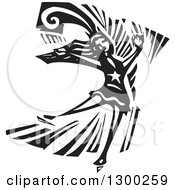 Poster, Art Print Of Black And White Woodcut Female Figure Skater In Action