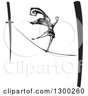 Poster, Art Print Of Black And White Woodcut Woman Walking The Tight Rope In A Circus Act