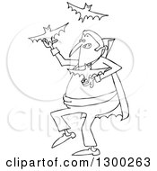Clipart Of A Cartoon Black And White Vampire Juggling Bats Royalty Free Vector Illustration