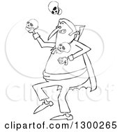 Clipart Of A Cartoon Black And White Vampire Juggling Skulls Royalty Free Vector Illustration