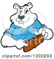 Cartoon Polar Bear Mascot Holding An Empty Wallet With Moths