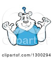 Poster, Art Print Of Cartoon Polar Bear Mascot Shrugging Under A Question Mark
