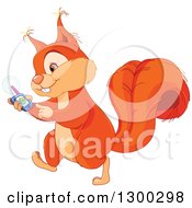 Clipart Of A Cute Squirrel Using A Gps Navigator To Get Around Royalty Free Vector Illustration by Pushkin
