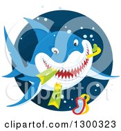 Poster, Art Print Of Blue And White Shark Eating Snorkel Gear In A Circle