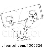 Chubby Black And White Worker Man Carrying A Gas Water Heater