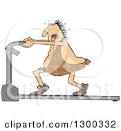 Chubby Caveman Panting Sweating And Running On A Treadmill