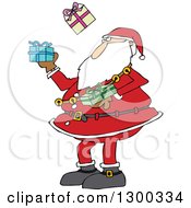 Poster, Art Print Of Christmas Santa Claus Juggling Wrapped Gifts
