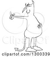 Outline Clipart Of A Black And White Cartoon Angry Devil Flipping The Bird Royalty Free Lineart Vector Illustration