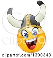 Clipart Of A Happy Blue Eyed Yellow Viking Smiley Emoticon Royalty Free Vector Illustration