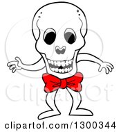 Poster, Art Print Of Happy Human Skull Character Wearing A Red Bowtie