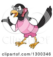Poster, Art Print Of Talkative Female Magpie Bird Wearing Pink Gesutring And Talking On A Cell Phone
