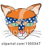 Clipart Of A Green Eyed Ginger Cat Face Wearing A Bandana Royalty Free Vector Illustration