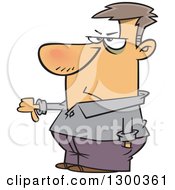 Clipart Of A Cartoon Angry White Man Rejecting An Option With A Thumb Down Royalty Free Vector Illustration