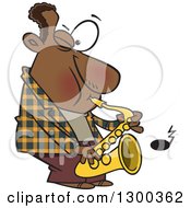 Poster, Art Print Of Cartoon Black Male Musician Playing A Saxophone