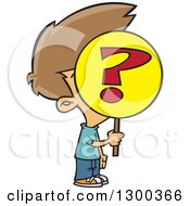 Poster, Art Print Of Cartoon Anonymous Brunette White Boy Holding A Question Mark Sign Over His Face