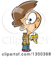 Cartoon Brunette White Boy Eating A Banana