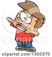 Clipart Of A Cartoon Bratty Brunette White Boy Making A Funny Face Royalty Free Vector Illustration by toonaday