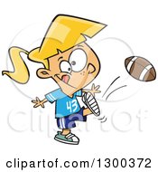 Cartoon Blond White Tom Boy Girl Kicking A Football