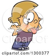 Clipart Of A Cartoon Dirty Blond White Bratty Boy Making A Face Royalty Free Vector Illustration