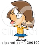 Clipart Of A Cartoon Rude And Bratty Brunette White Girl Sticking Her Tongue Out And Fingers In Her Ears Royalty Free Vector Illustration
