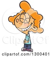 Poster, Art Print Of Cartoon Happy Smiling Red Haired White Girl