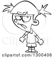 Lineart Clipart Of A Cartoon Black And White Angry Girl With Clenched Fists Royalty Free Outline Vector Illustration