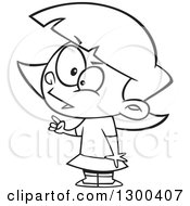 Lineart Clipart Of A Cartoon Black And White Smart Girl Making A Point Royalty Free Outline Vector Illustration
