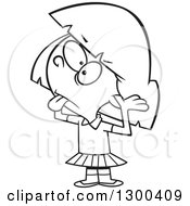 Lineart Clipart Of A Cartoon Black And White Rude And Bratty Girl Sticking Her Tongue Out And Fingers In Her Ears Royalty Free Outline Vector Illustration