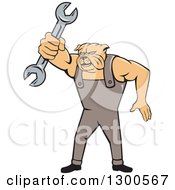 Poster, Art Print Of Cartoon Bulldog Mechanic Holding Out A Wrench