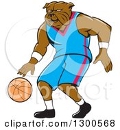 Poster, Art Print Of Cartoon Bulldog Athlete Dribbling A Basketball