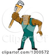 Poster, Art Print Of Cartoon Bulldog Plumber Holding Out A Monkey Wrench