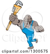 Clipart Of A Cartoon Tough Gorilla Plumber Man Punching With A Monkey Wrench Royalty Free Vector Illustration