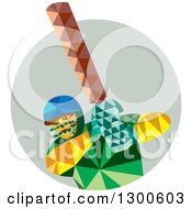 Poster, Art Print Of Retro Low Poly Cricket Player Batsman In A Circle